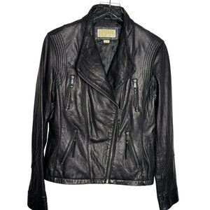 Michael Kors Jacket Womens size Large Black Leather Moto Biker zip Buttery soft